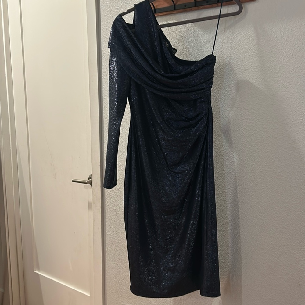 Lauren Ralph Lauren Knit Metallic cocktail one shoulder dress